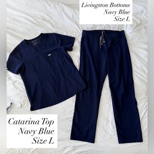 Figs Navy Blue Scrub Set - Top and Bottoms